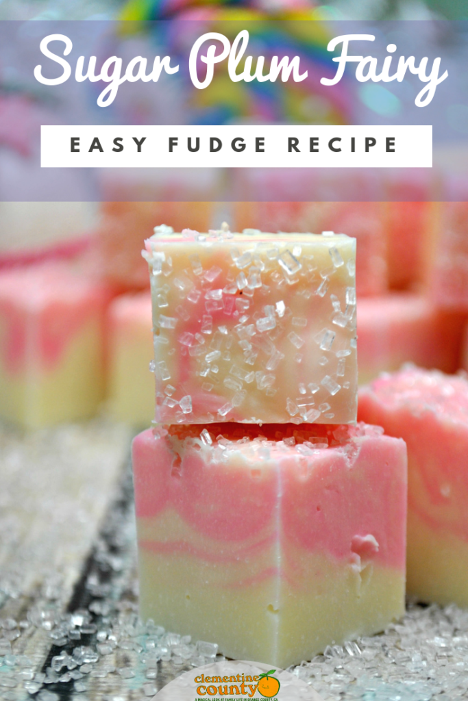 This easy cotton candy flavored fudge recipe was inspired by the Sugar Plum Fairy in Disney's The Nutcracker and the Four Realms. It's an easy holiday baking recipe for Disney kids or sharing with anyone in the Land of Sweets. #DisneyNutcracker #fudge #Christmasbaking