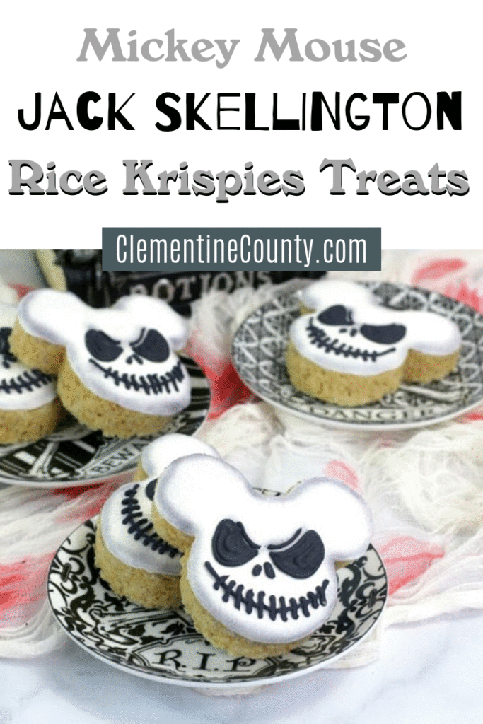 Celebrate Halloween with the Pumpkin King!  These Mickey Mouse shaped Jack Skellington Rice Krispies Treats are the perfect treat for Disney or Nightmare Before Christmas fans this Halloween. 