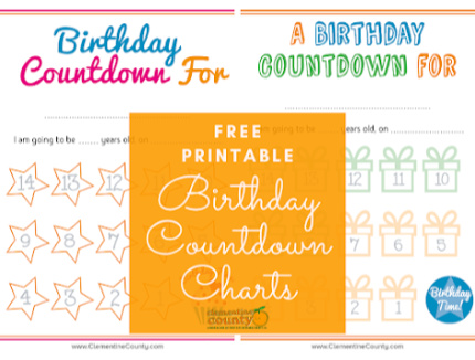 Build birthday excitement with Free Printable Birthday Countdown Charts.