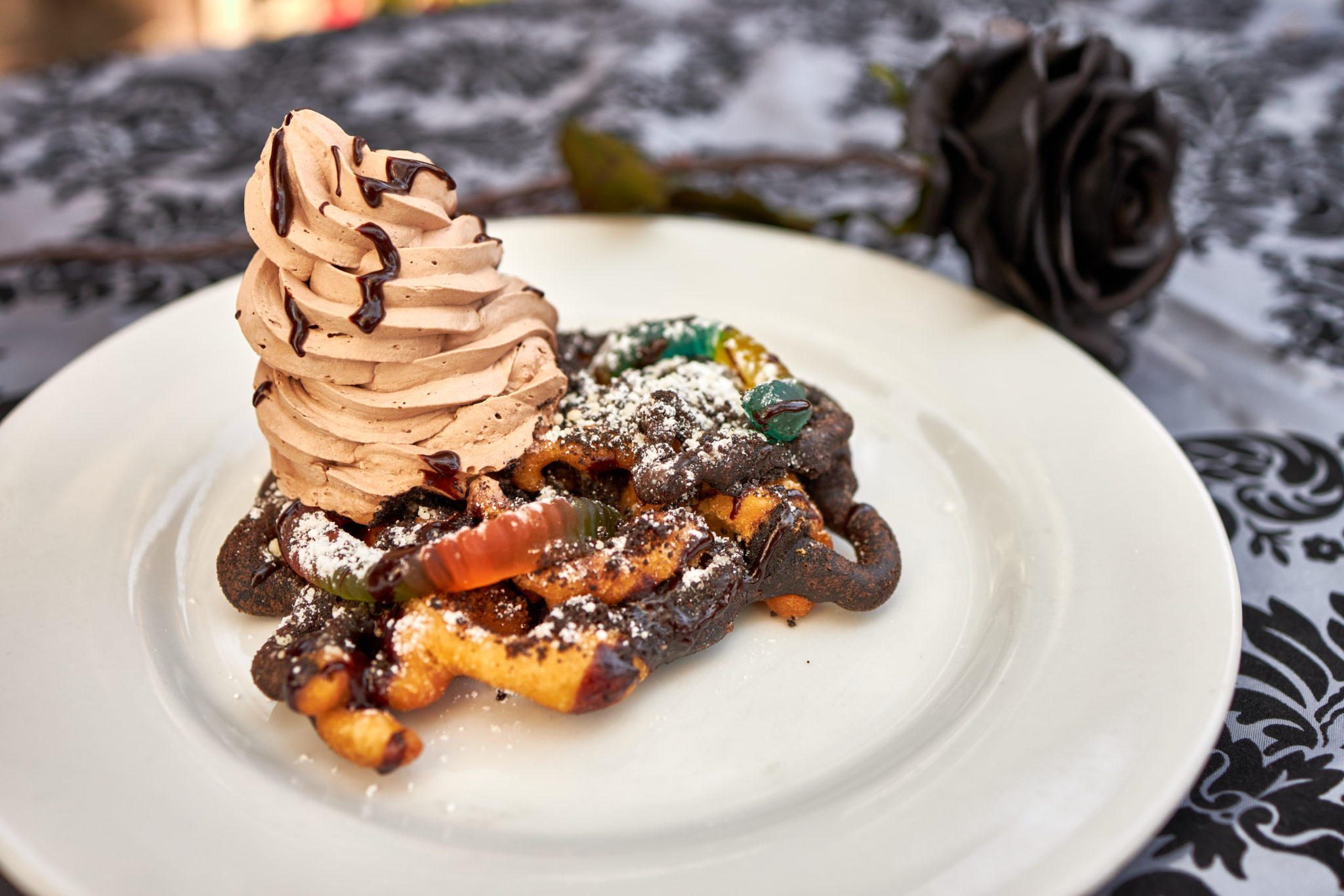 GraveyardFunnelChocolateandVanillaFunnelCakewithCinnamonSugar